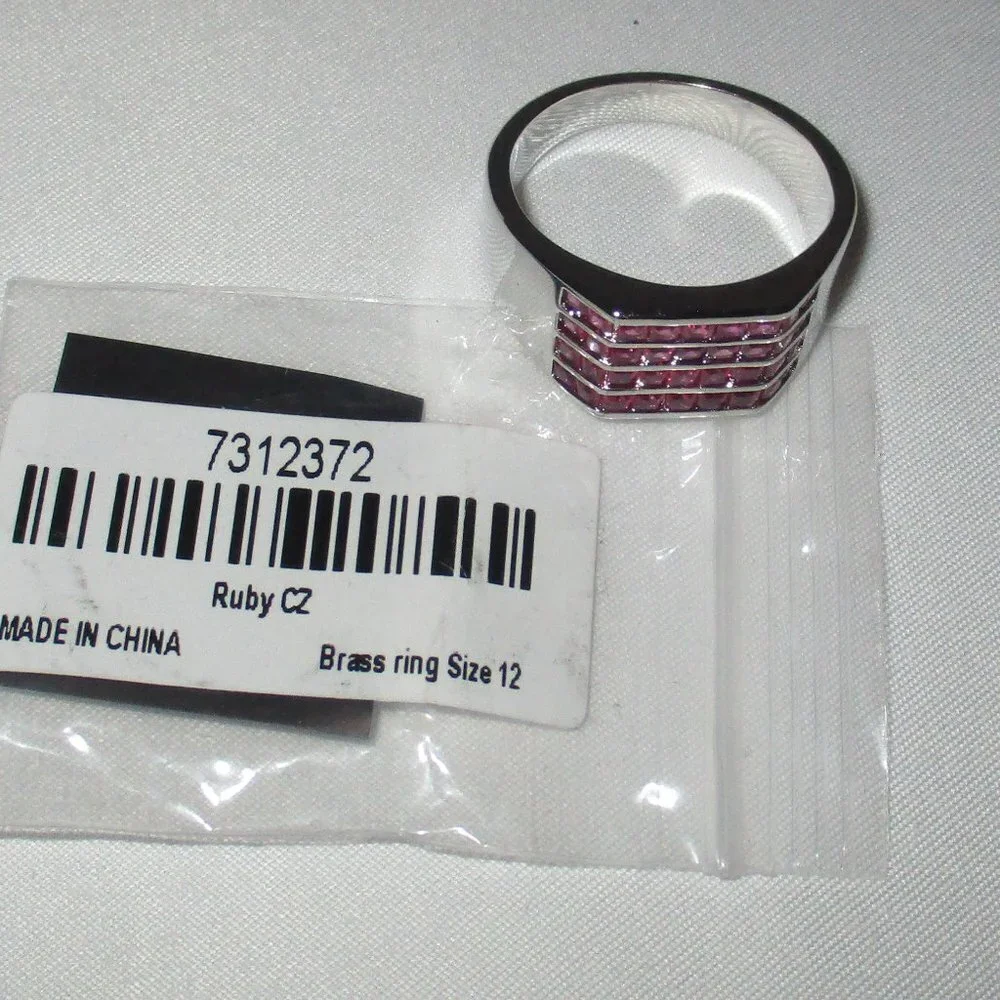 Simulated Ruby Color Diamond Men's Ring in Silvertone 2.50 ctw Size 12